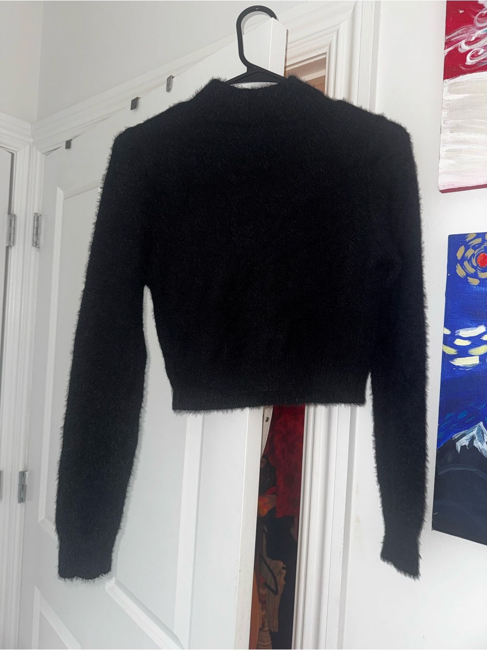 Cider Black Fuzzy Cropped Sweater with Orange Pumpkin Motif - Picture 3 of 6